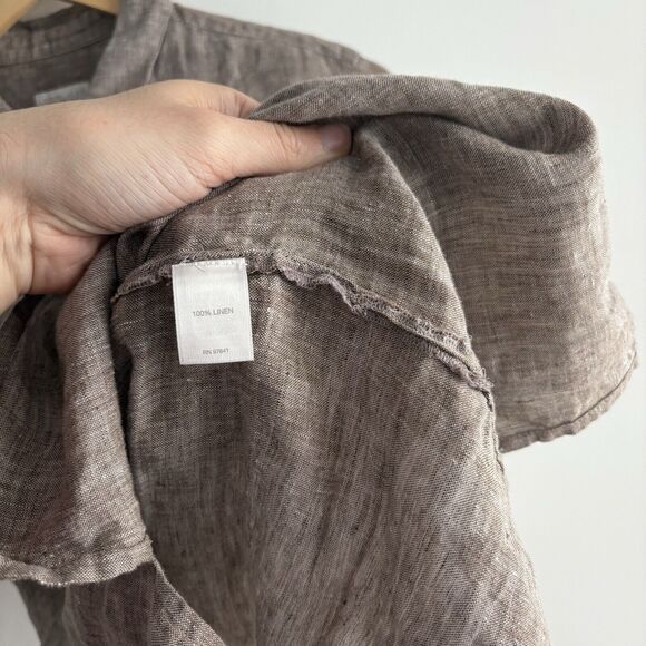 J Jill Love Linen Shirt Large Heather Brown Button Up Essential Shirt Long Slv - Picture 5 of 8